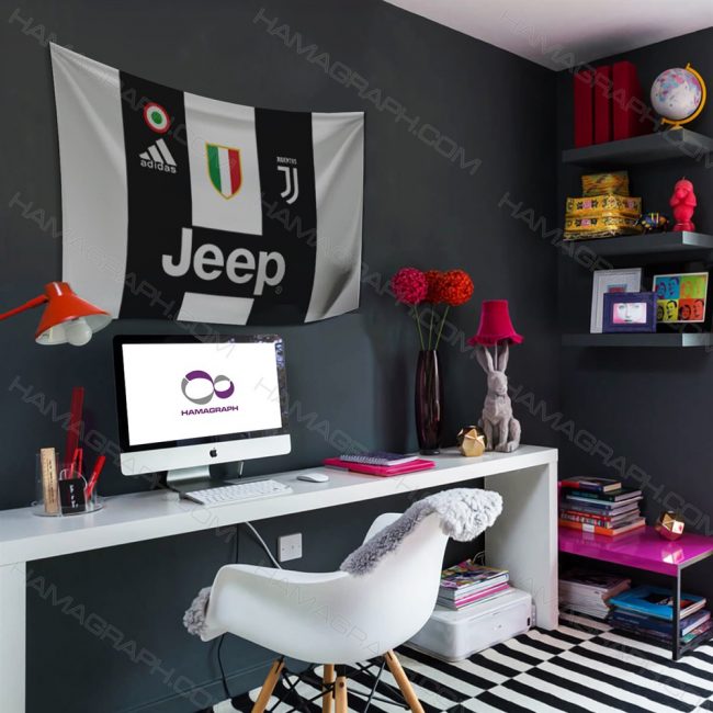 پرچم پارچه ای با طرح juventus - پرچم طرح یوونتوس - خرید پرچم - پرچم