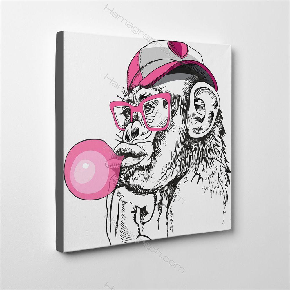 تابلو شاسی مربعی pink glasses monkey - میمون بامزه - تخته شاسی - تابلو شاسی طرح دار