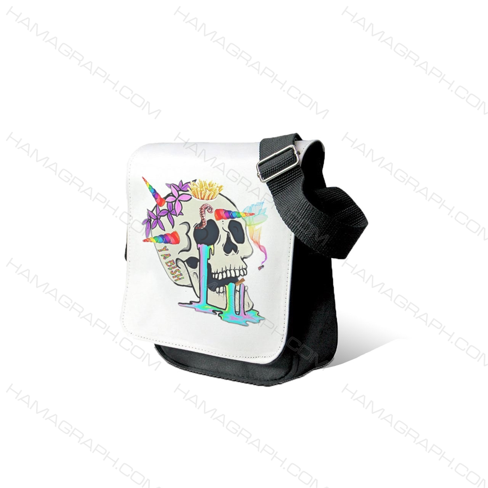 کیف دوشی طرح color skull 2 - طرح اسکلت فانتزی - کیف طرح دار مردانه - کیف برزنتی