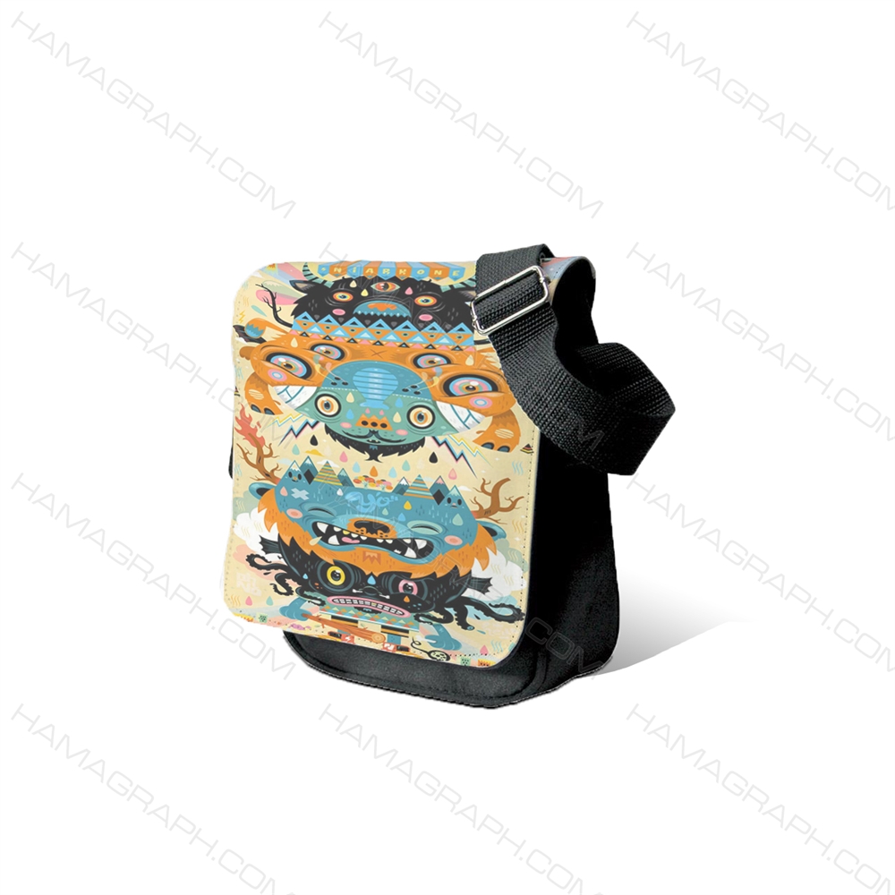 کیف رودوشی مردانه طرح crazy land - طرح شکلک فانتزی - کیف دوشی مردانه - کیف طرح دار