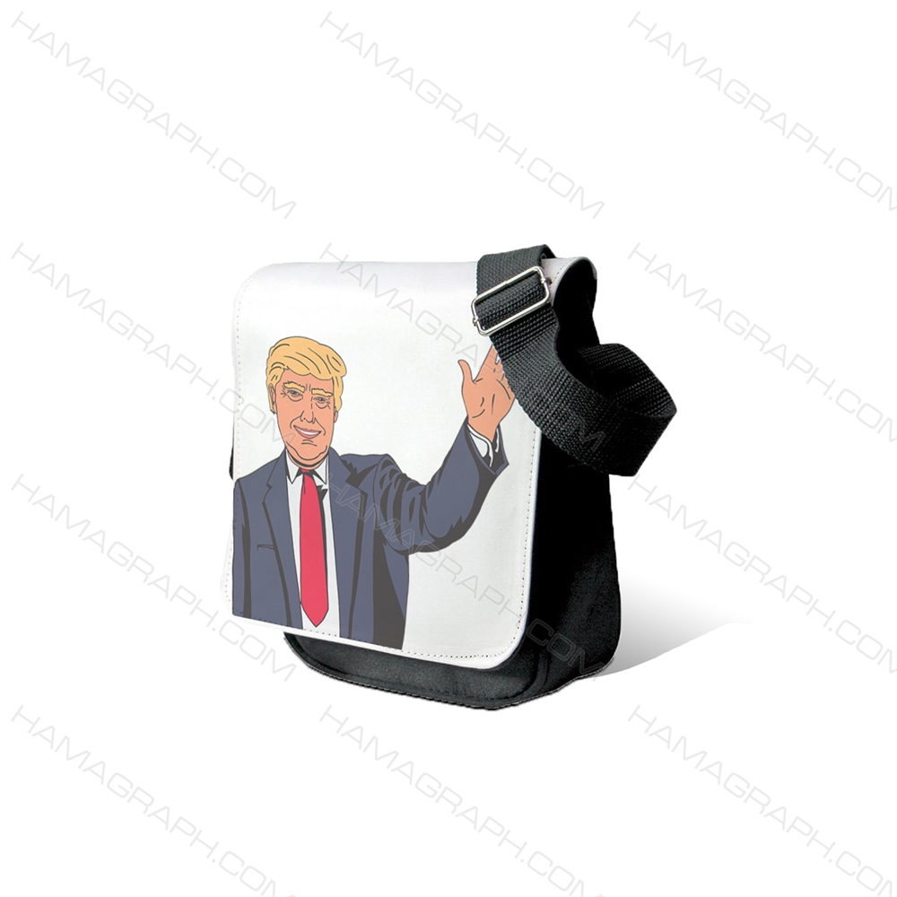 کیف رودوشی مردانه طرح donald t - طرح دونالد ترامپ - کیف مردانه - کیف کتان طرح دار