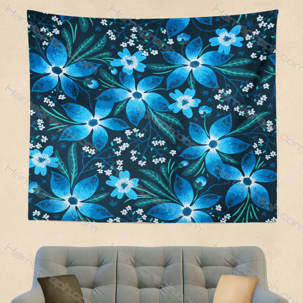 بک دراپ طرح blue garden - طرح گل آبی - پارچه دیواری طرح دار - تپستری